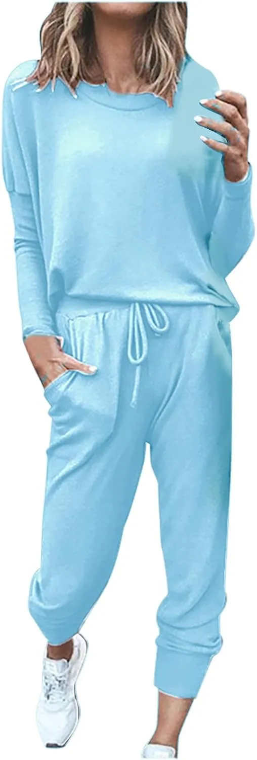 2 Piece Outfits for Women Sweatsuit Long Sleeve Pullover Top with Jogger Sweatpants Fall Fashion Loungewear Set