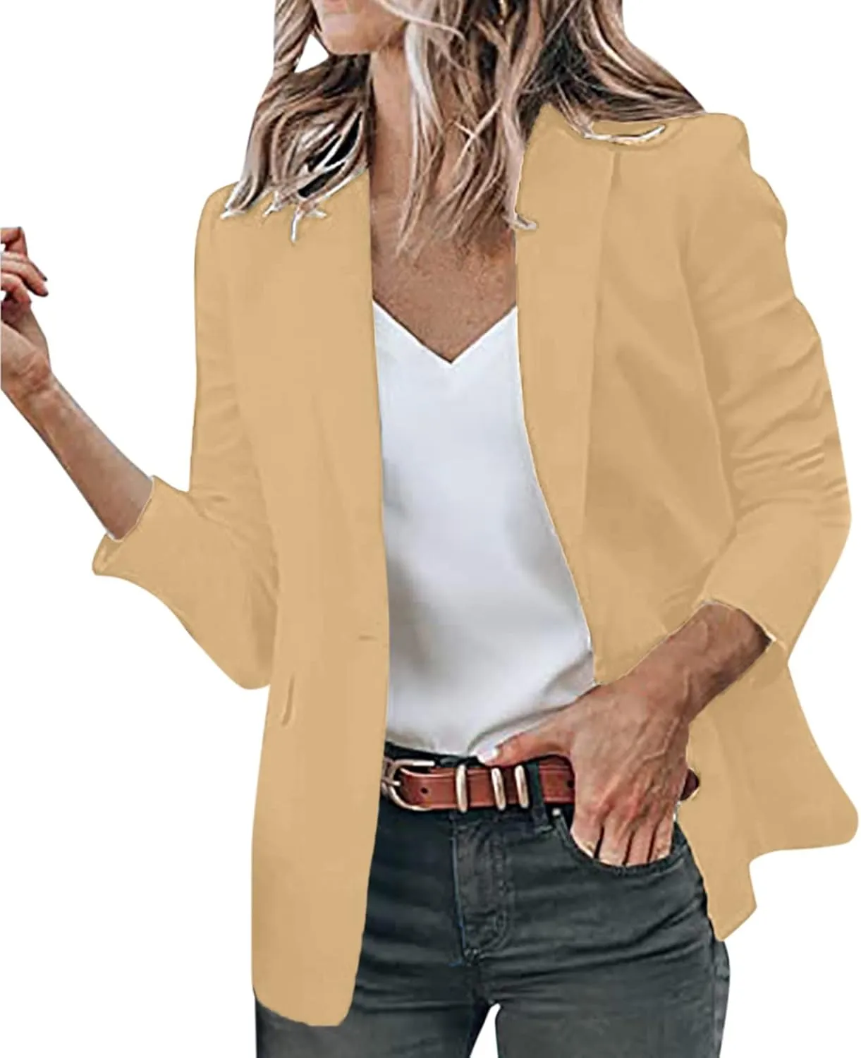 2023 Blazer Jackets for Women Open Front Suit Coats Long Sleeve Casual Work Office Blazers Trendy Business Dress Cardigan