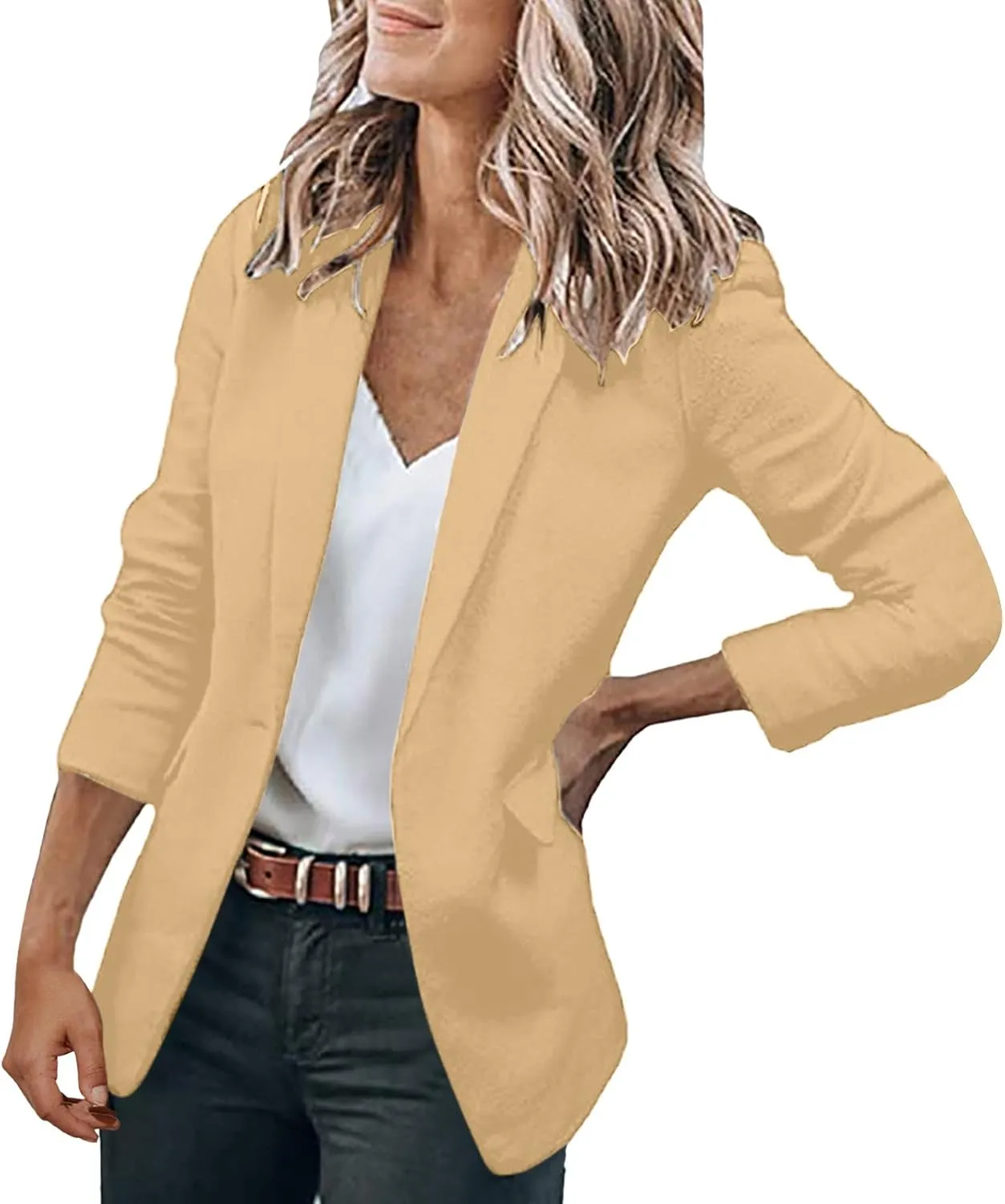 2023 Blazer Jackets for Women Open Front Suit Coats Long Sleeve Casual Work Office Blazers Trendy Business Dress Cardigan