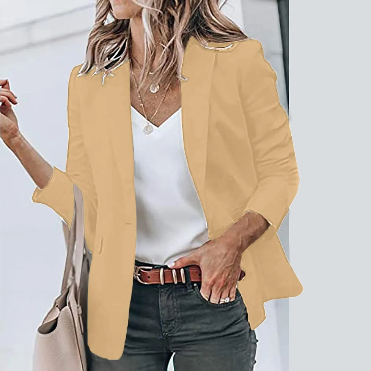 2023 Blazer Jackets for Women Open Front Suit Coats Long Sleeve Casual Work Office Blazers Trendy Business Dress Cardigan