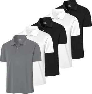 5 Pack Men's Mesh Athletic Polo Shirt Quick Dry Golf Moisture Wicking Active Short Sleeve Workout Training