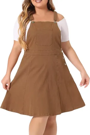 Agnes Orinda Plus Size Denim Overall Dress for Women Jeans Jumpers Adjustable Strap Suspender Skirts