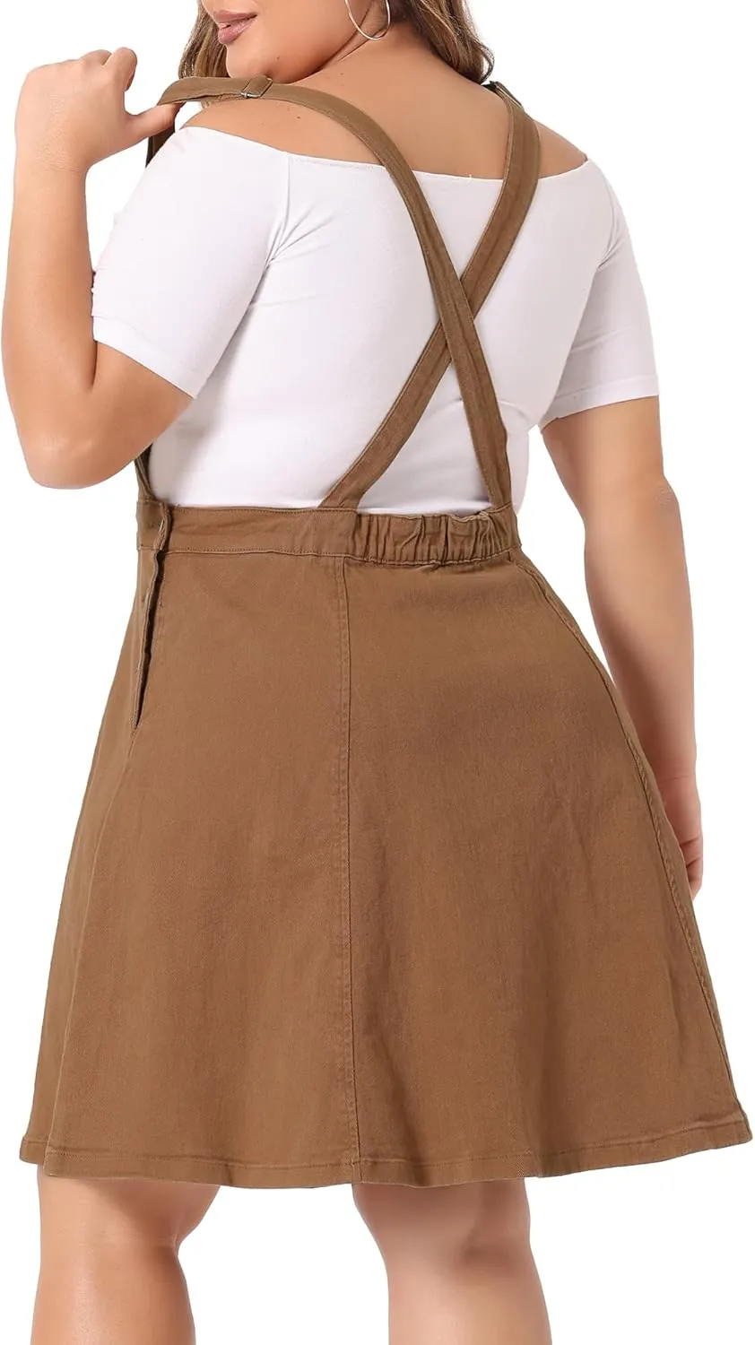 Agnes Orinda Plus Size Denim Overall Dress for Women Jeans Jumpers Adjustable Strap Suspender Skirts