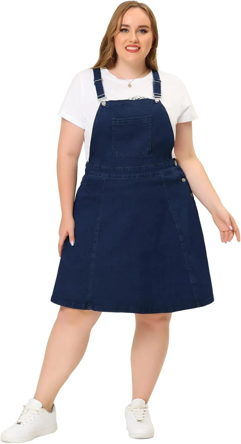 Agnes Orinda Plus Size Denim Overall Dress for Women Jeans Jumpers Adjustable Strap Suspender Skirts