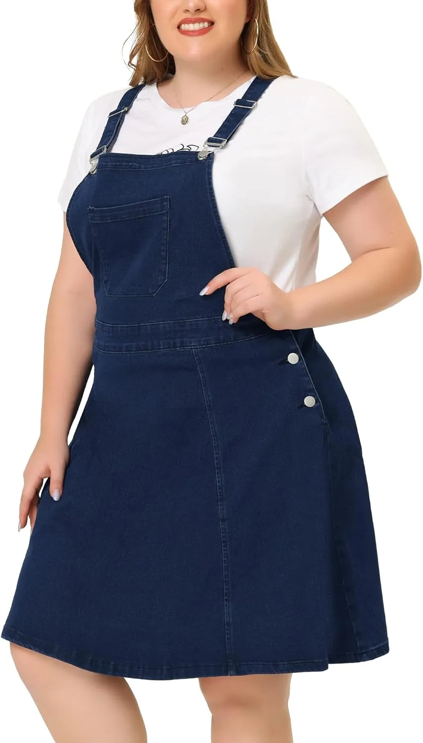 Agnes Orinda Plus Size Denim Overall Dress for Women Jeans Jumpers Adjustable Strap Suspender Skirts