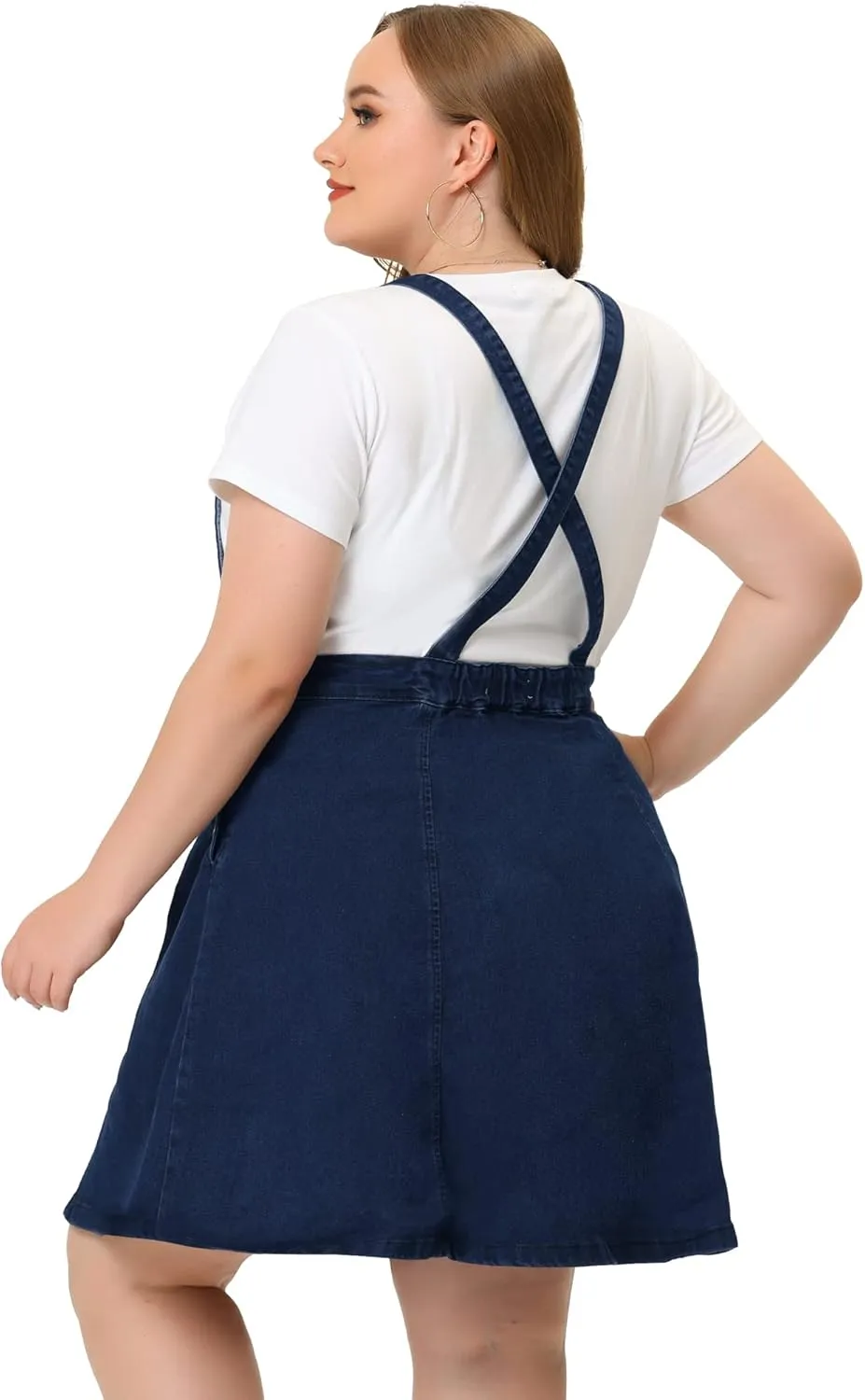 Agnes Orinda Plus Size Denim Overall Dress for Women Jeans Jumpers Adjustable Strap Suspender Skirts