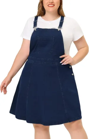 Agnes Orinda Plus Size Denim Overall Dress for Women Jeans Jumpers Adjustable Strap Suspender Skirts