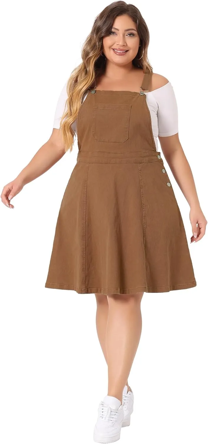 Agnes Orinda Plus Size Denim Overall Dress for Women Jeans Jumpers Adjustable Strap Suspender Skirts