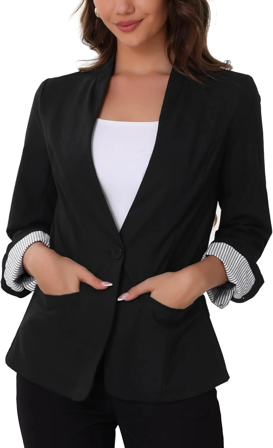 Allegra K Blazer for Women Casual Long Sleeve Lightweight Spring Summer 2025 Work Business Linen Blazers Jackets