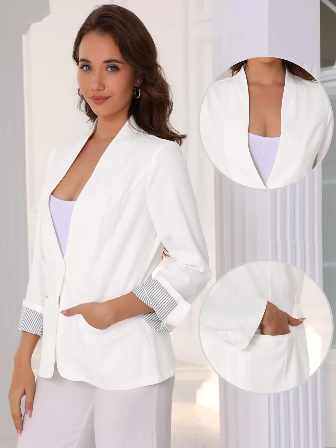 Allegra K Blazer for Women Casual Long Sleeve Lightweight Spring Summer 2025 Work Business Linen Blazers Jackets