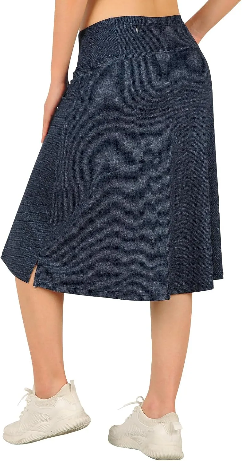 ANIVIVO Women's Skorts Knee Length, Modest Long Skort Athletic Sports Casual Skirt with High Waisted Pockets