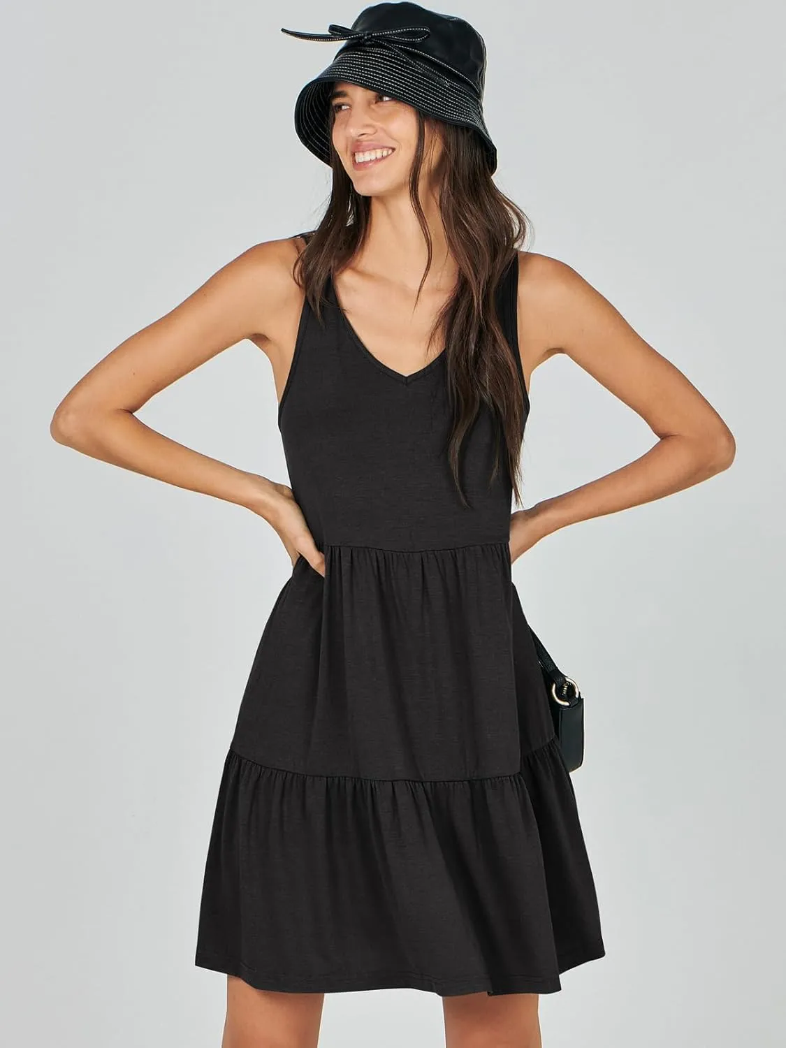 ANRABESS Womens Summer Casual Tank Dress Sleeveless V Neck T Shirt Sundress Flowy Tiered Swing Mini Beach Vacation Dresses