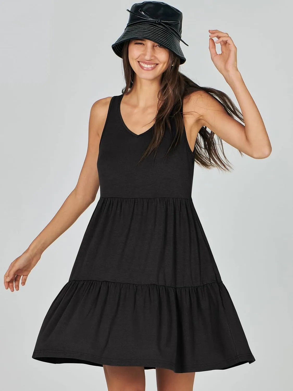 ANRABESS Womens Summer Casual Tank Dress Sleeveless V Neck T Shirt Sundress Flowy Tiered Swing Mini Beach Vacation Dresses