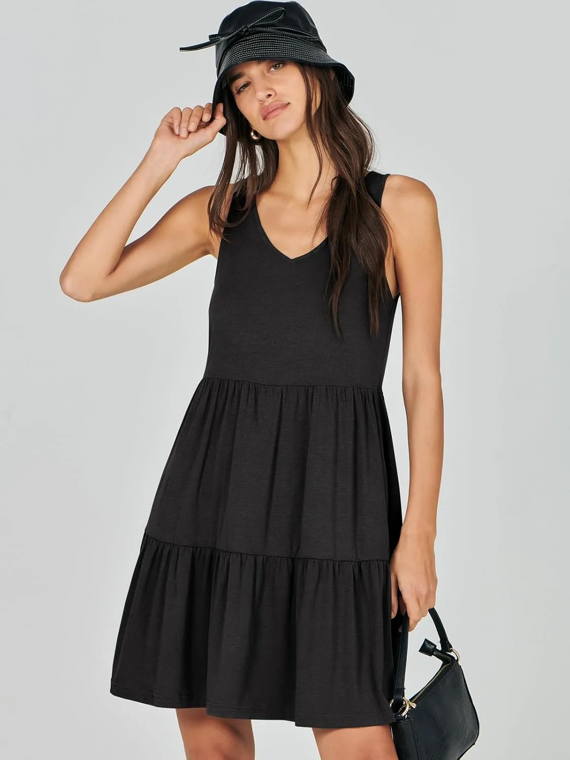 ANRABESS Womens Summer Casual Tank Dress Sleeveless V Neck T Shirt Sundress Flowy Tiered Swing Mini Beach Vacation Dresses