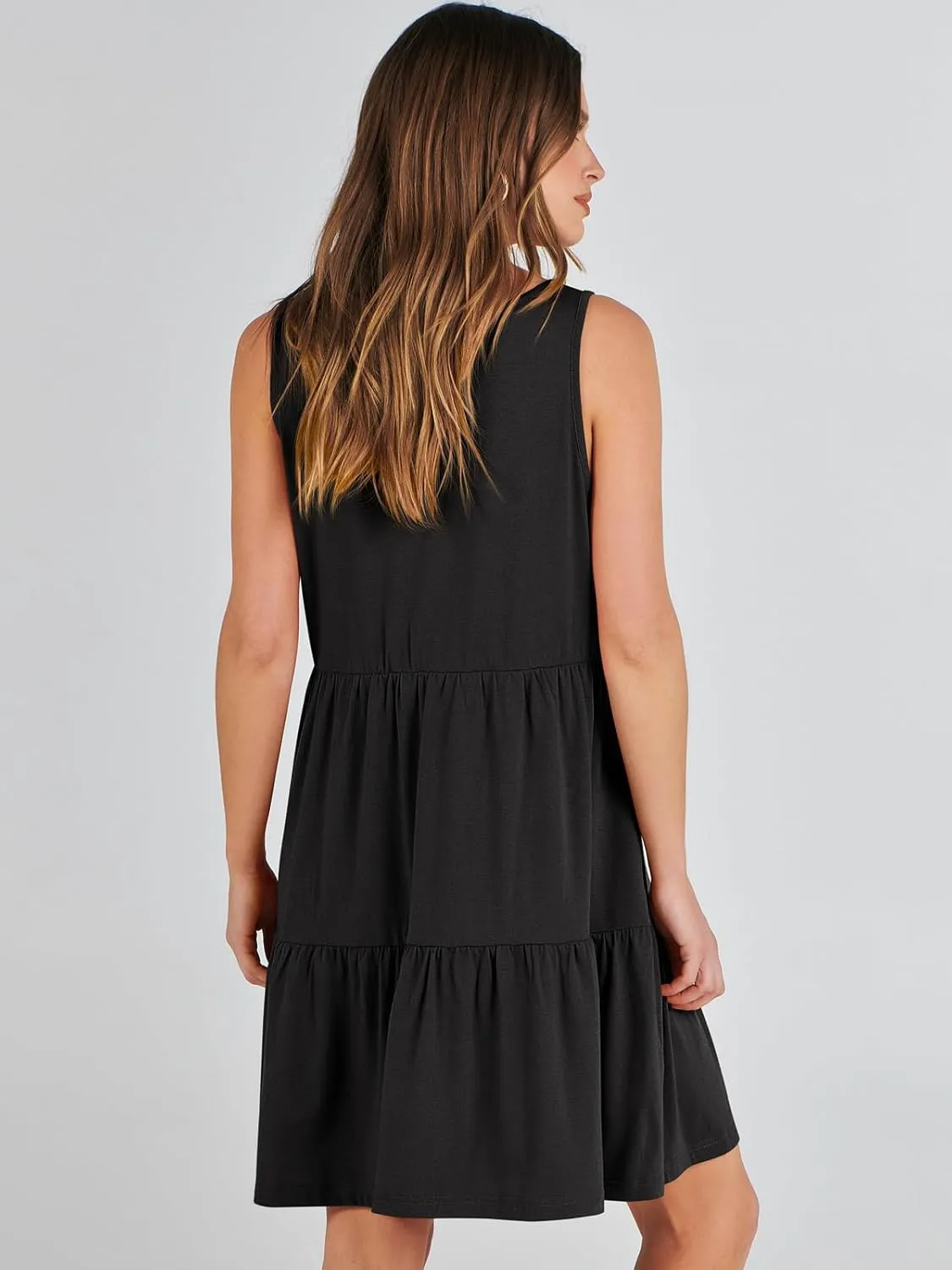 ANRABESS Womens Summer Casual Tank Dress Sleeveless V Neck T Shirt Sundress Flowy Tiered Swing Mini Beach Vacation Dresses