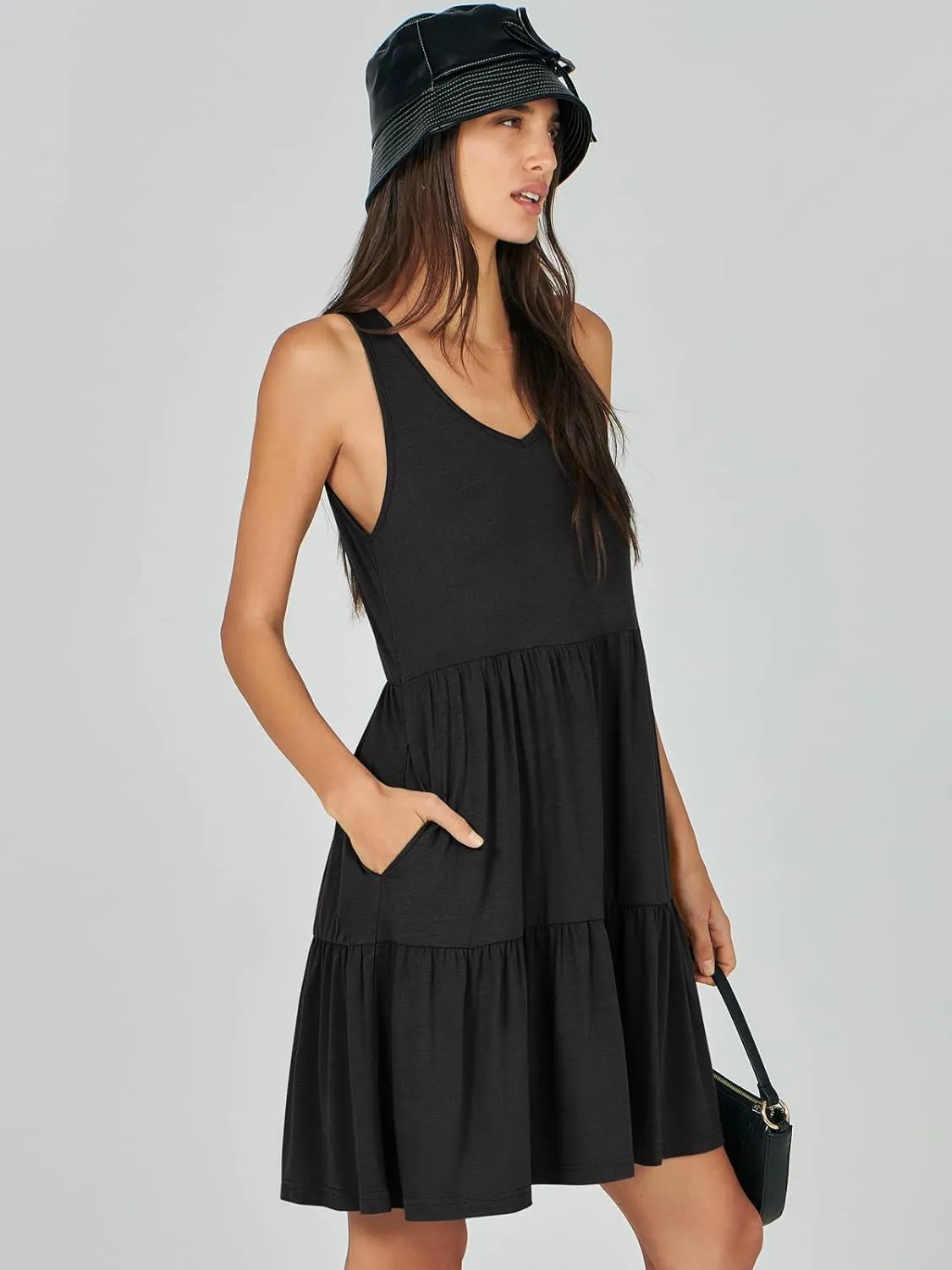 ANRABESS Womens Summer Casual Tank Dress Sleeveless V Neck T Shirt Sundress Flowy Tiered Swing Mini Beach Vacation Dresses