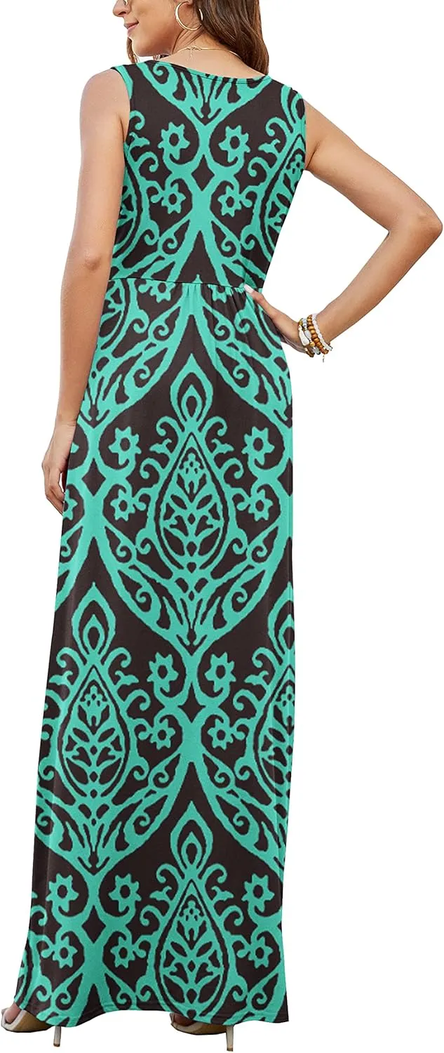 AUSELILY Women's Sleeveless Formal Dress Deep V Neck Loose Plain Cocktail Long Maxi Dresses with Pockets 2025 New