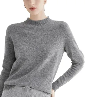 Autumn Winter Solid Mock-Neck Pullover Sweater for Women Merino Wool Casual Cashmere Knitwear Female Basic Tops