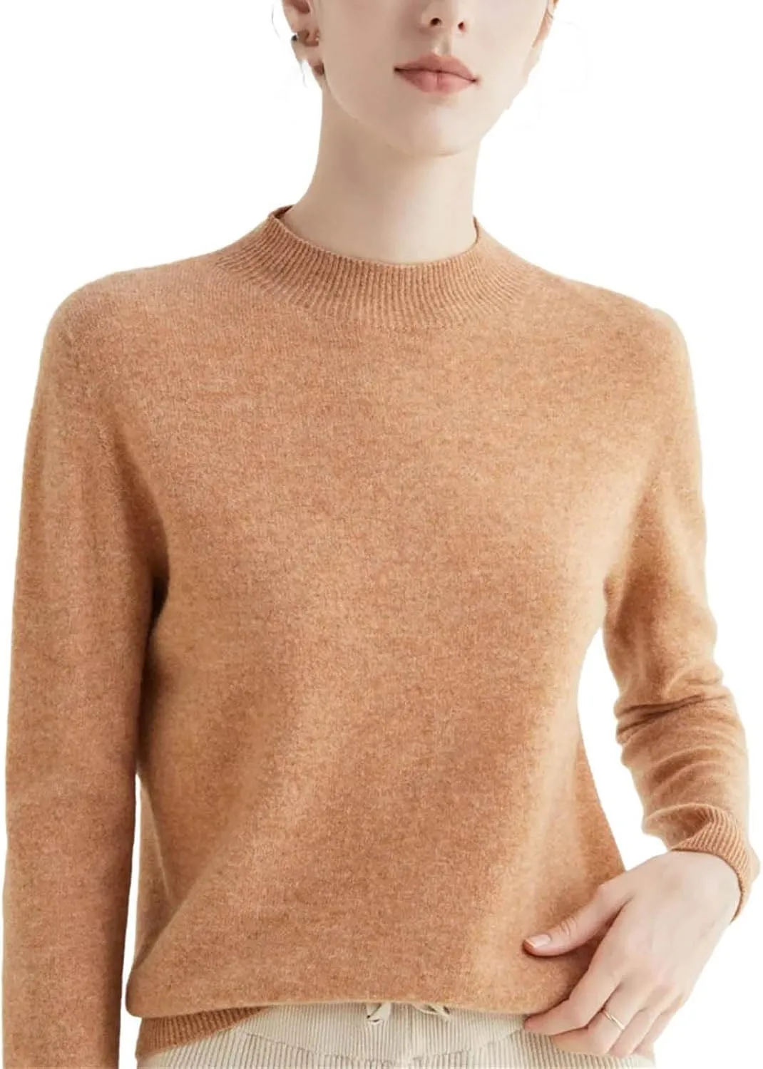 Autumn Winter Solid Mock-Neck Pullover Sweater for Women Merino Wool Casual Cashmere Knitwear Female Basic Tops