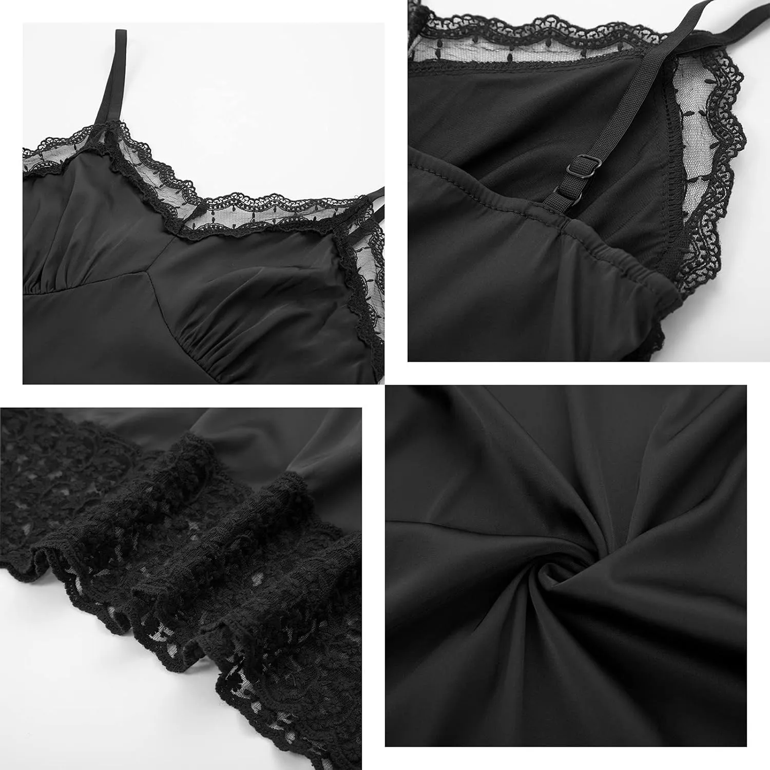 Belle Poque Lace Full Slips for Women Under Dresses Adjustable Spaghetti Strap Cami Dress 2 Pack