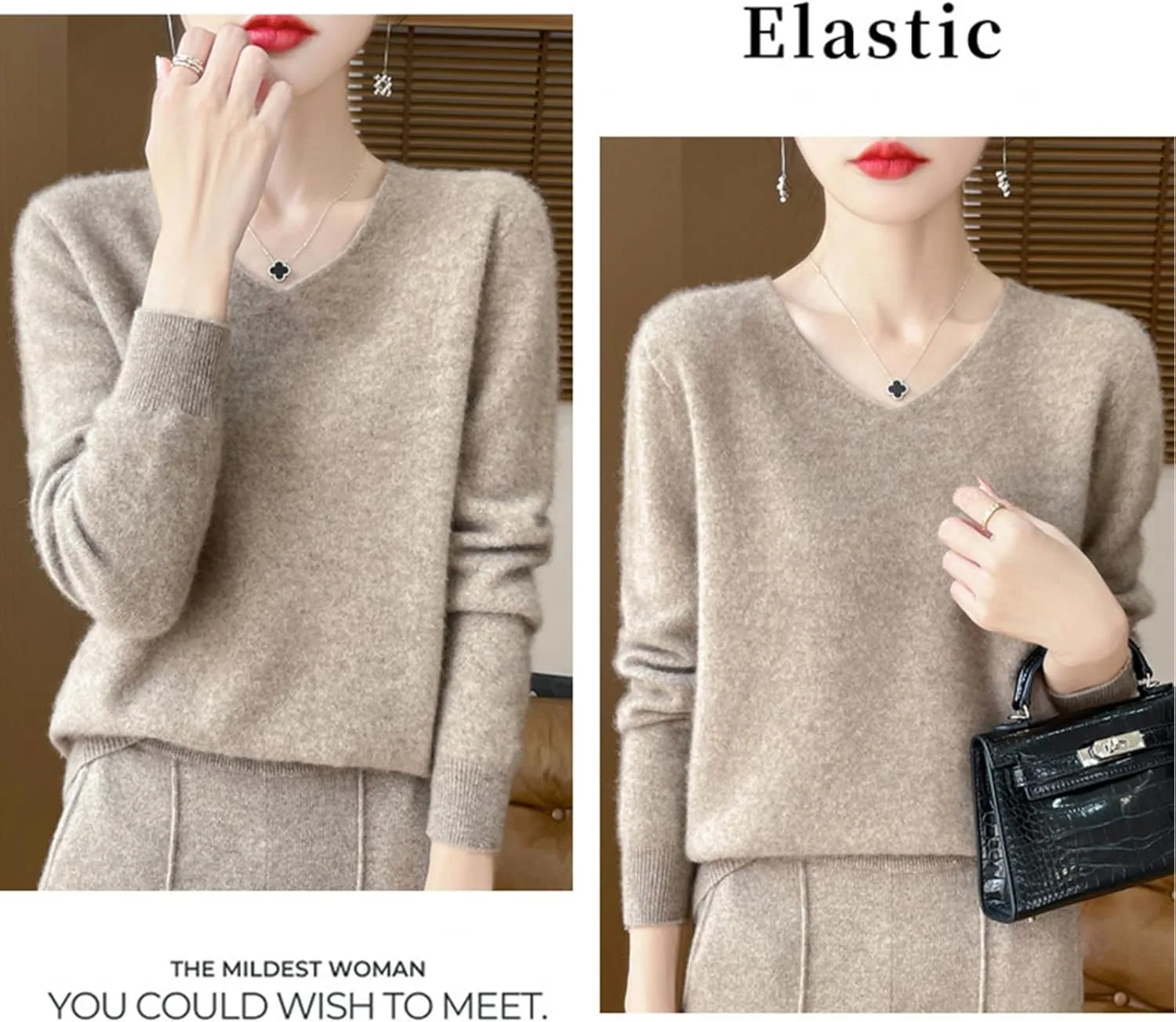 Cashmere Sweaters for Women, 100% Cashmere Soft V Neck Warm Luxurious Lightweight Long Sleeve Pullover Sweater