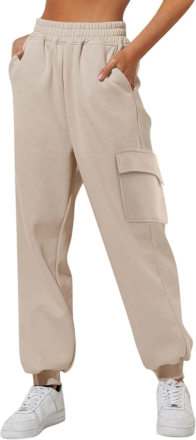 CRNTCEM Womens High Waist Fleece Lined Joggers Winter Warm Cinch Bottom Sweatpants Straight Athletic Workout Thermal Pants