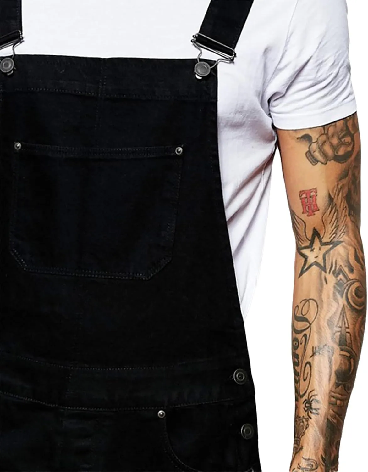 Denim Overalls for Men Distressed Straight Leg Jean Bib Overall Cozy Rugged Loose Adjustable Black Jean Jumpsuits