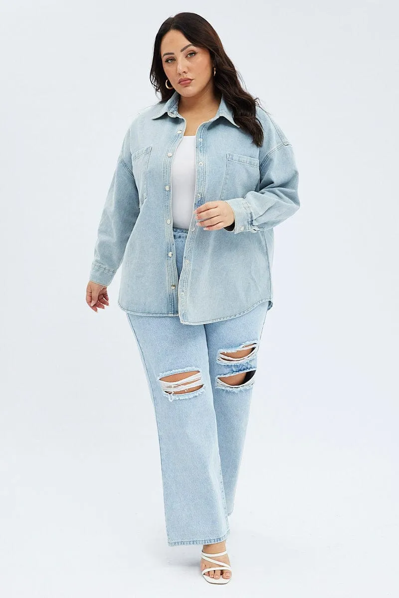 Denim Shirt Long Sleeve Relaxed Fit