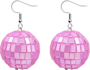 Disco Ball Earrings for Women Unique 60s 70s 80S Colorful Punk Mirror Ball Earrings Dance Party Music Costume Outfit Halloween Jewelry
