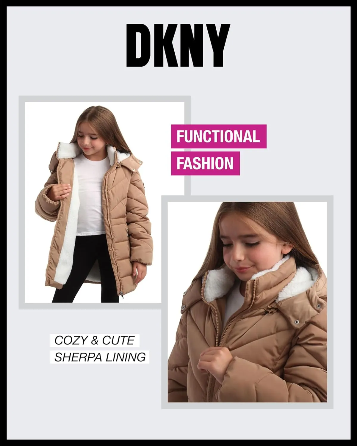 DKNY Girls Winter Coat  Heavyweight Anorak Puffer Coat with Cinched Waist  Sherpa Lined Insulated Jacket for Girls (4-16)