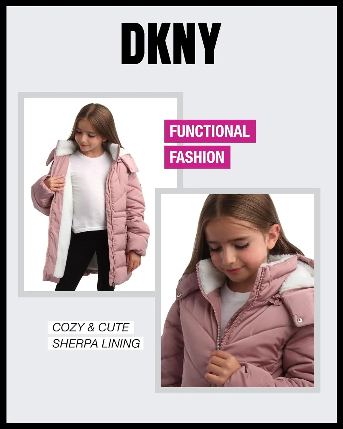 DKNY Girls Winter Coat  Heavyweight Anorak Puffer Coat with Cinched Waist  Sherpa Lined Insulated Jacket for Girls (4-16)