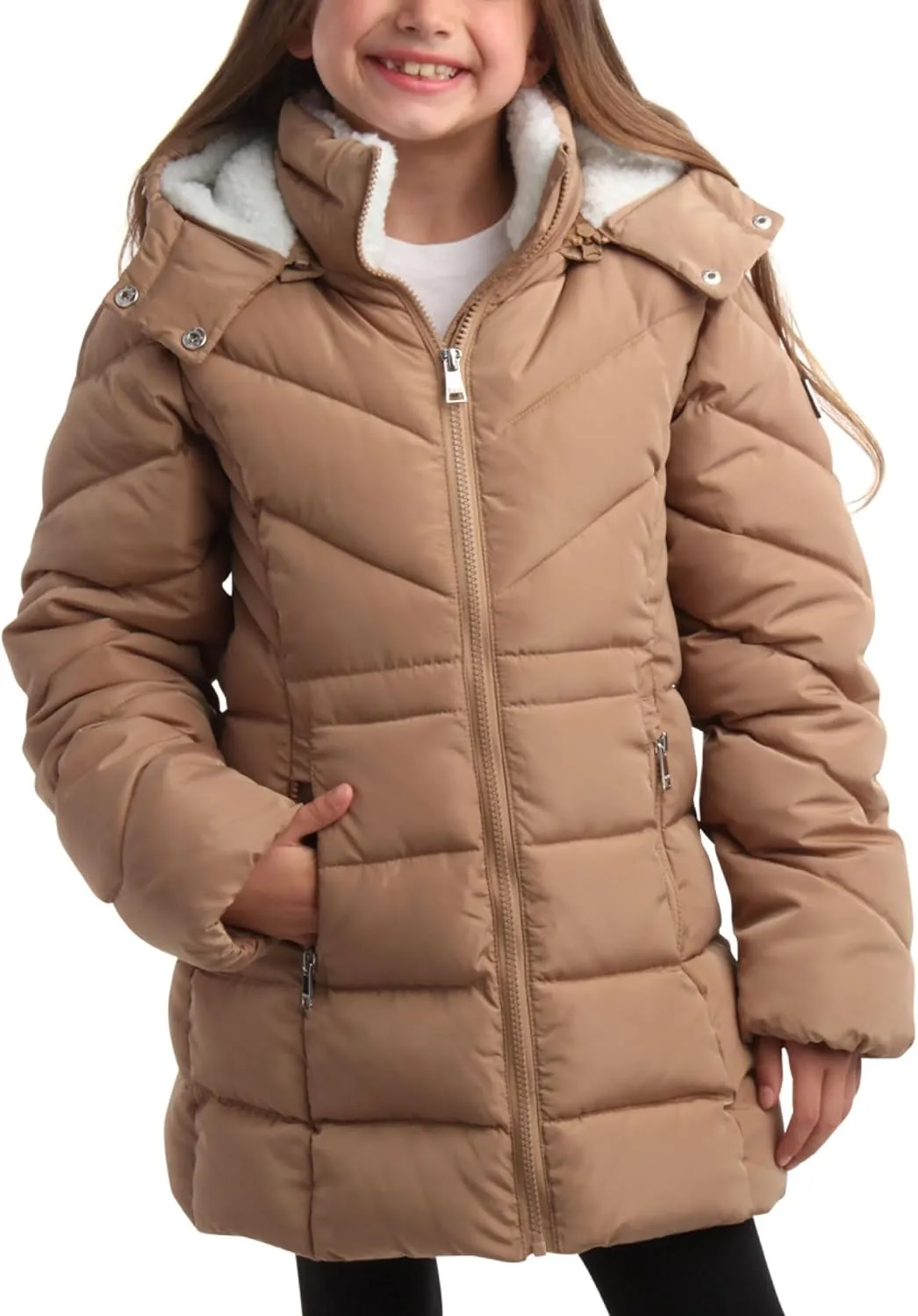 DKNY Girls Winter Coat  Heavyweight Anorak Puffer Coat with Cinched Waist  Sherpa Lined Insulated Jacket for Girls (4-16)