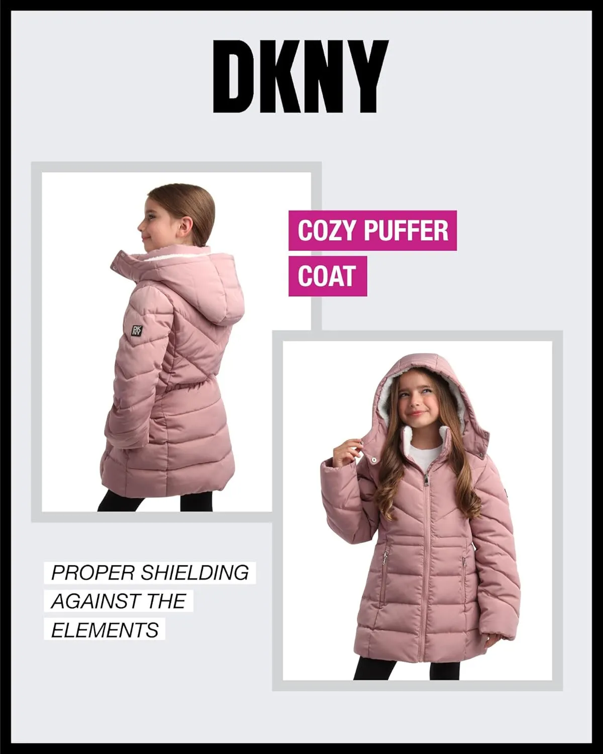DKNY Girls Winter Coat  Heavyweight Anorak Puffer Coat with Cinched Waist  Sherpa Lined Insulated Jacket for Girls (4-16)