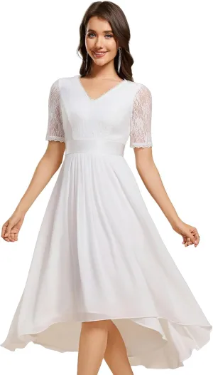 Ever-Pretty Women's V Neck Lace Chiffon Half Sleeves A Line Hi-Lo Wedding Guest Dresses 04489