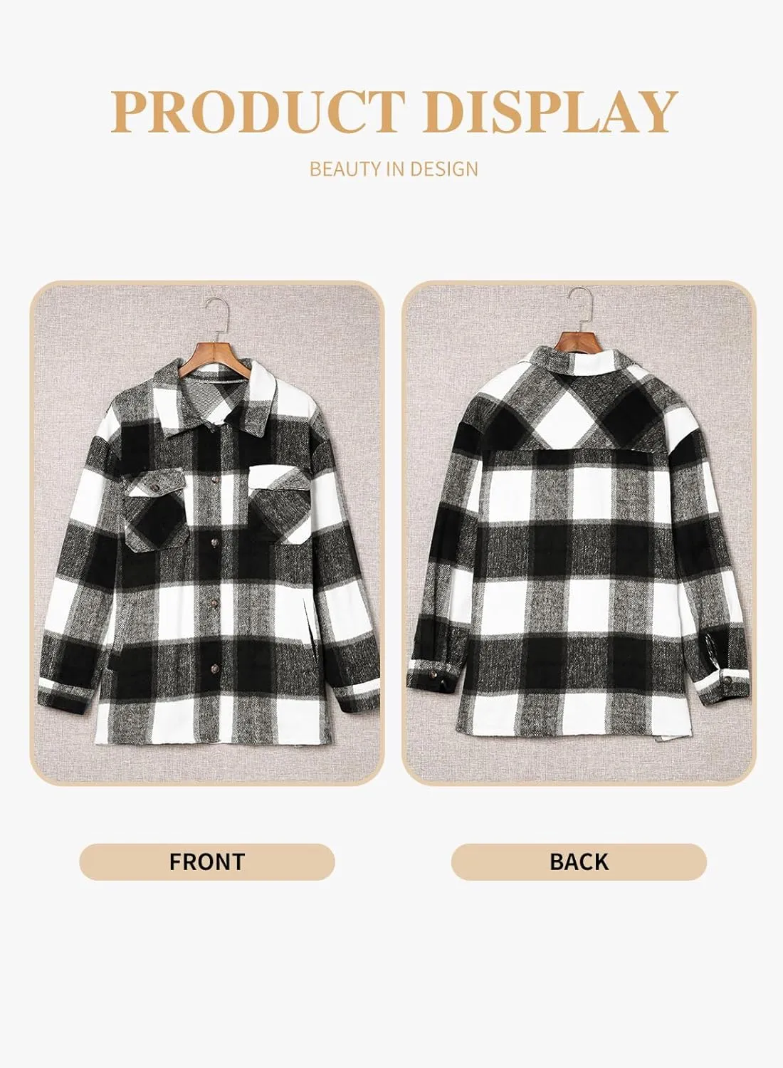 Eytino Womens Plus Size Long Sleeve Button Down Boyfriend Shirts Casual Plaid Shacket Jacket Coats(1X-5X)