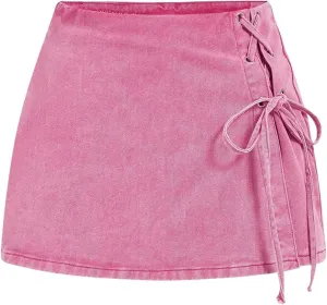 Floerns Women's High Waist Denim Skorts Grommet Eyelet Lace Up Mini Skirt Shorts
