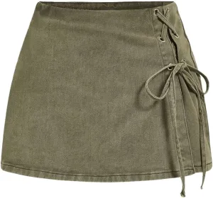 Floerns Women's High Waist Denim Skorts Grommet Eyelet Lace Up Mini Skirt Shorts