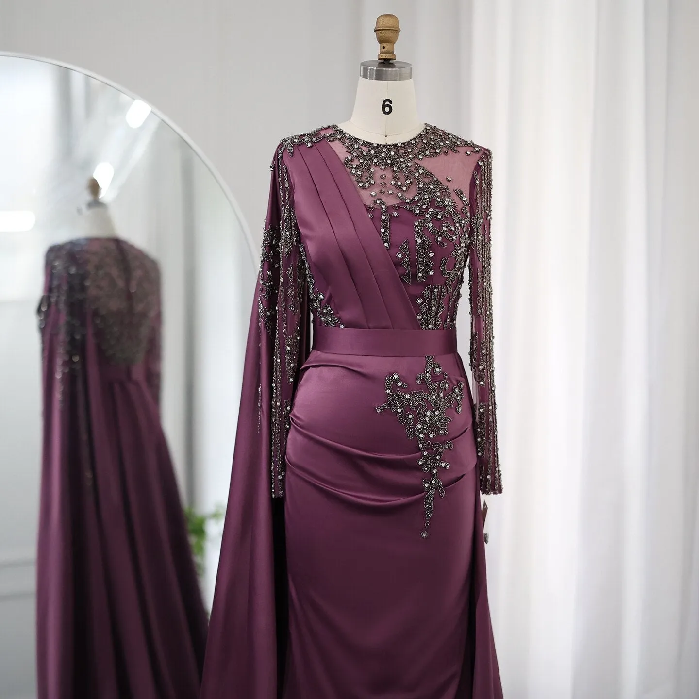 For Sale Burgundy Evening Dress with Cape Sleeve SS276