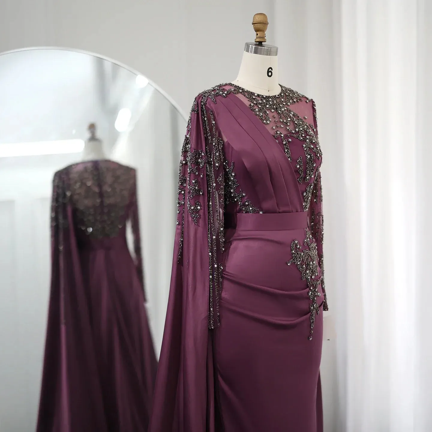 For Sale Burgundy Evening Dress with Cape Sleeve SS276