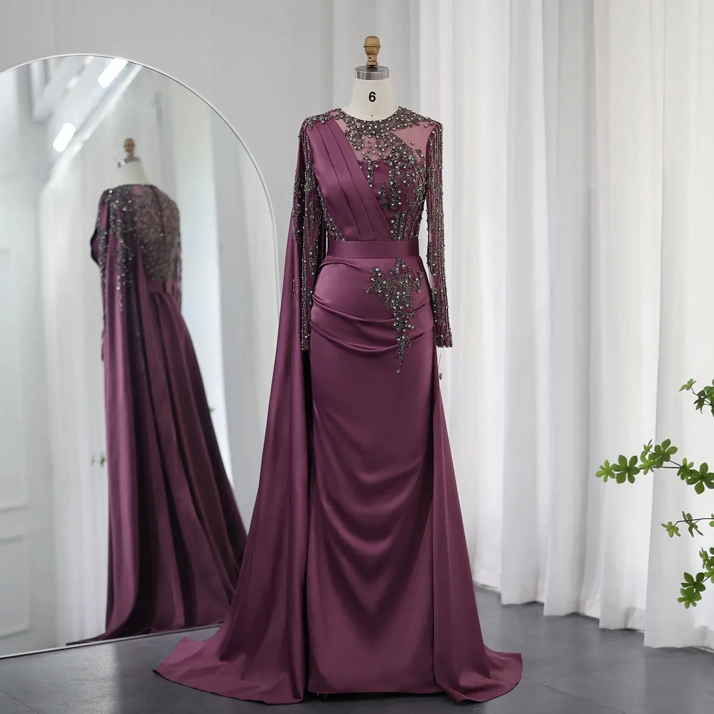 For Sale Burgundy Evening Dress with Cape Sleeve SS276
