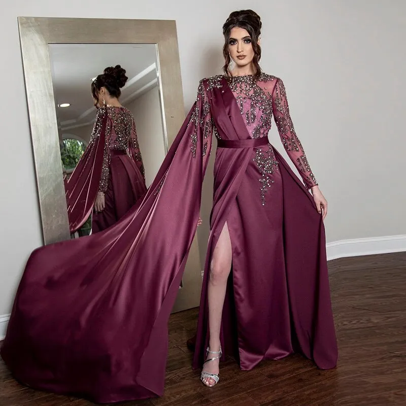 For Sale Burgundy Evening Dress with Cape Sleeve SS276