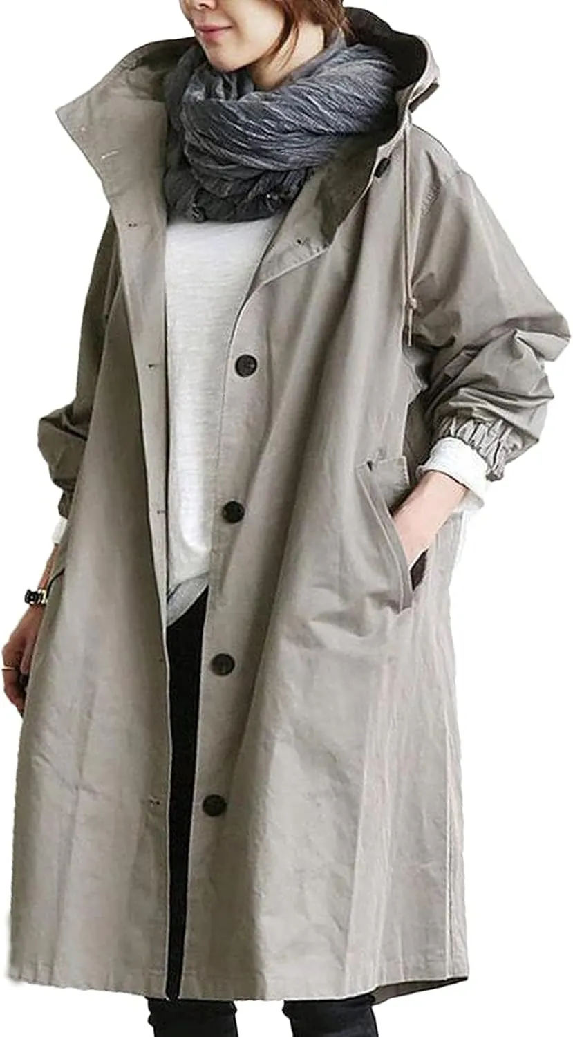 GOKKILRW Rain Jackets for Women Lightweight Hooded Long Raincoat Outdoor Breathable Waterproof Trench Coats with Pockets