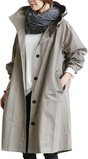 GOKKILRW Rain Jackets for Women Lightweight Hooded Long Raincoat Outdoor Breathable Waterproof Trench Coats with Pockets