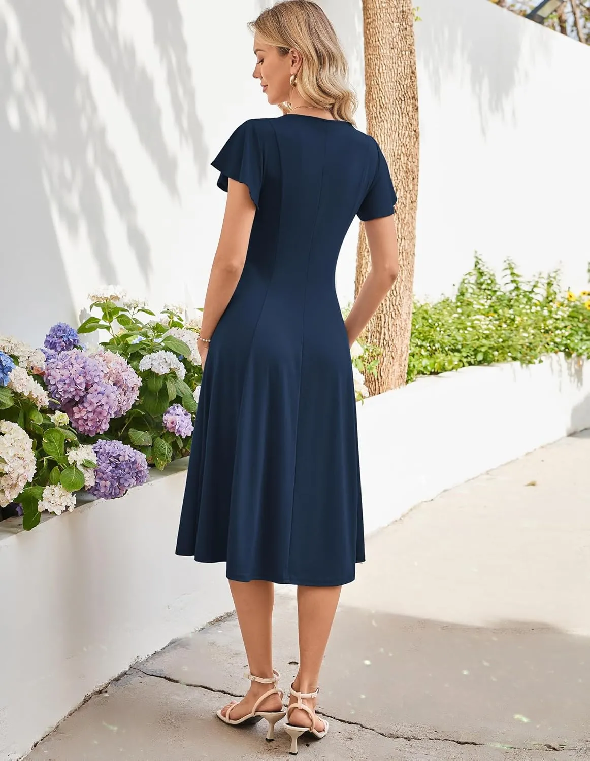 GRACE KARIN Women's Summer Wedding Guest Dresses 2025 Soft Knit Flutter Sleeve Casual Formal Swing Dress with Pocket