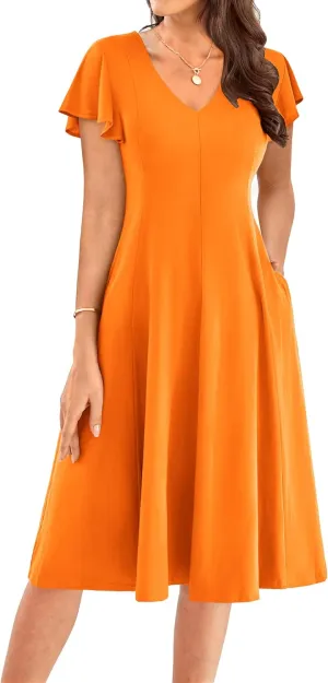 GRACE KARIN Women's Summer Wedding Guest Dresses 2025 Soft Knit Flutter Sleeve Casual Formal Swing Dress with Pocket