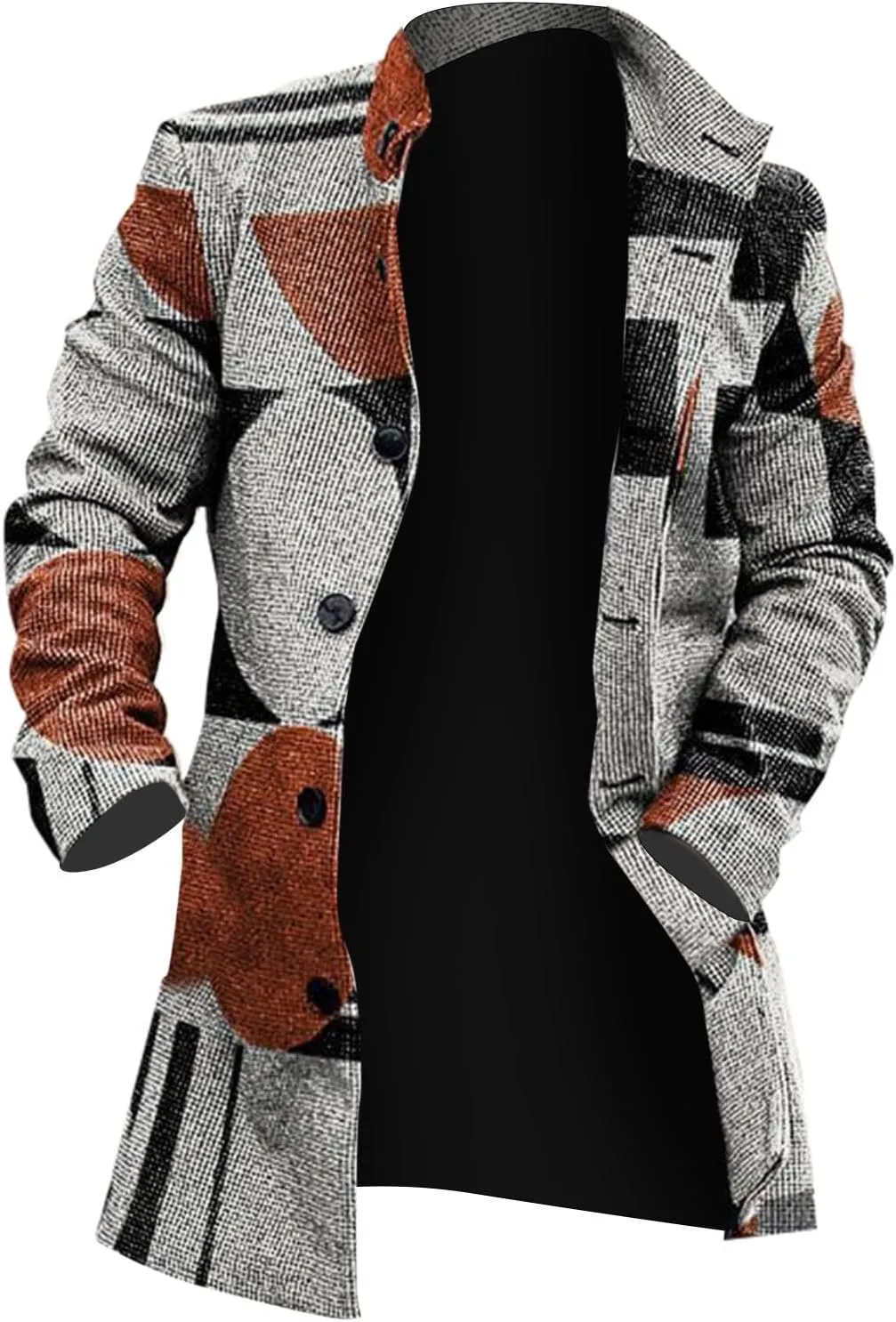 Houndstooth Overcoat for Men Single Breasted Color Block Patchwork Long Coats Hiking Outwear Sport Windbreaker Coats