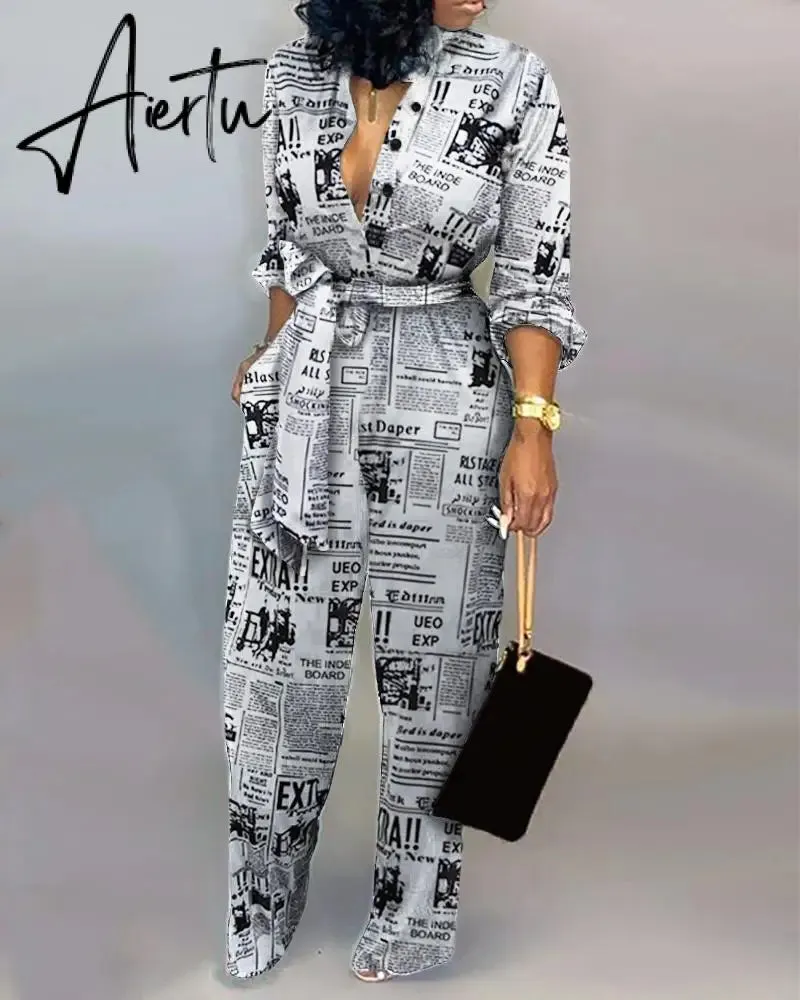 Leopard Tied Waist Long Sleeve Jumpsuit Women Rompers Fashion One Piece Overalls Casual Jumpsuits Streetwear Dropshipping