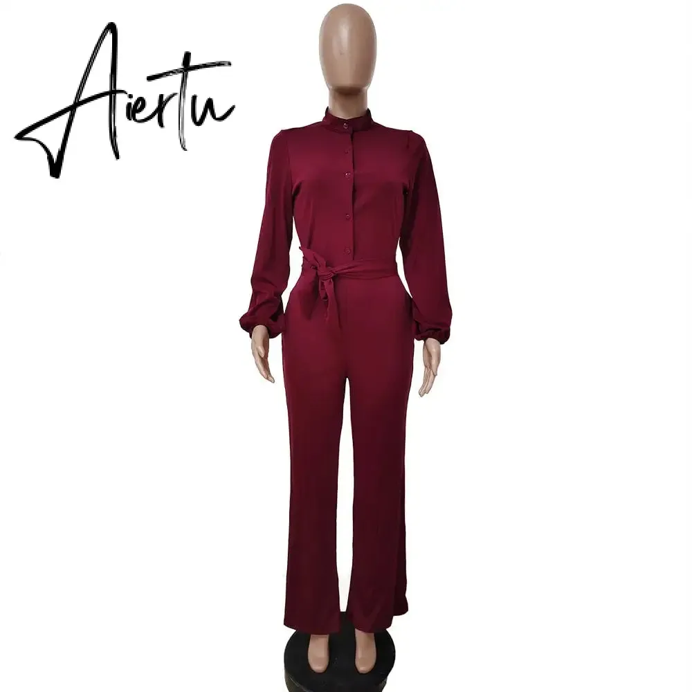 Leopard Tied Waist Long Sleeve Jumpsuit Women Rompers Fashion One Piece Overalls Casual Jumpsuits Streetwear Dropshipping