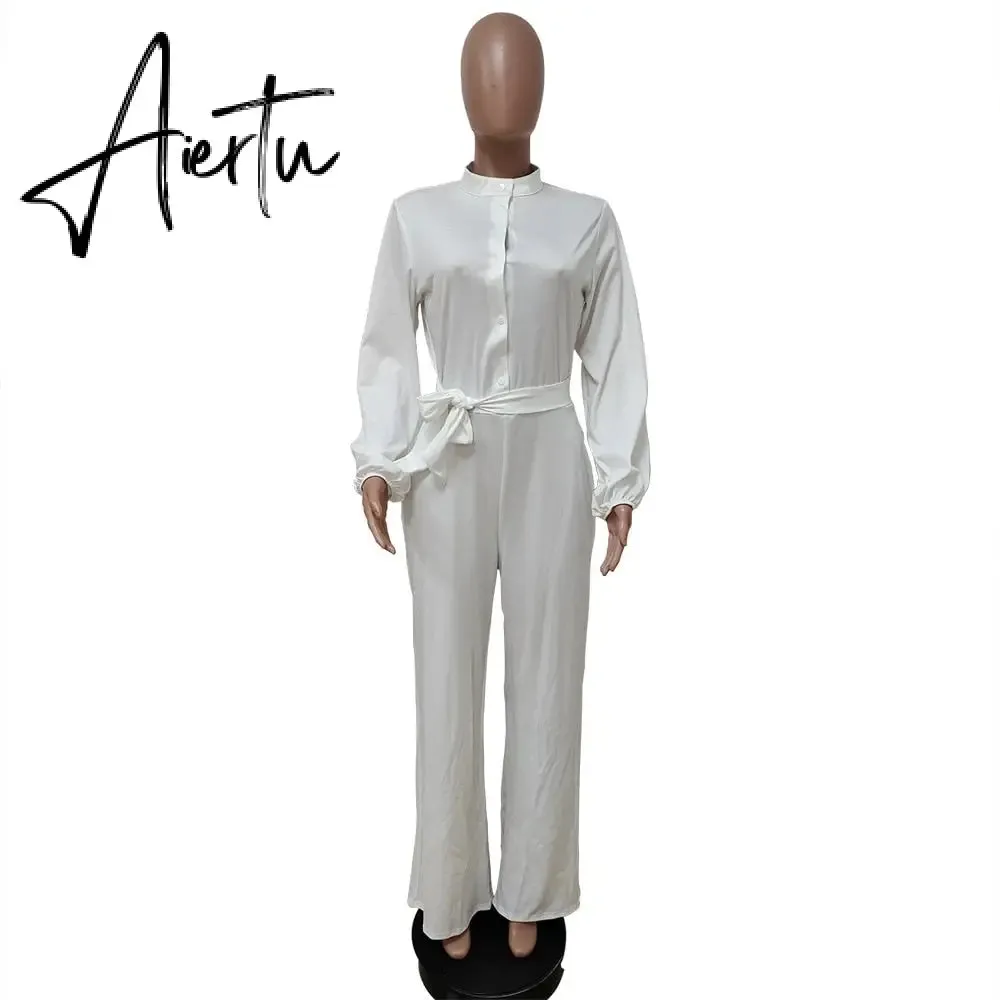 Leopard Tied Waist Long Sleeve Jumpsuit Women Rompers Fashion One Piece Overalls Casual Jumpsuits Streetwear Dropshipping