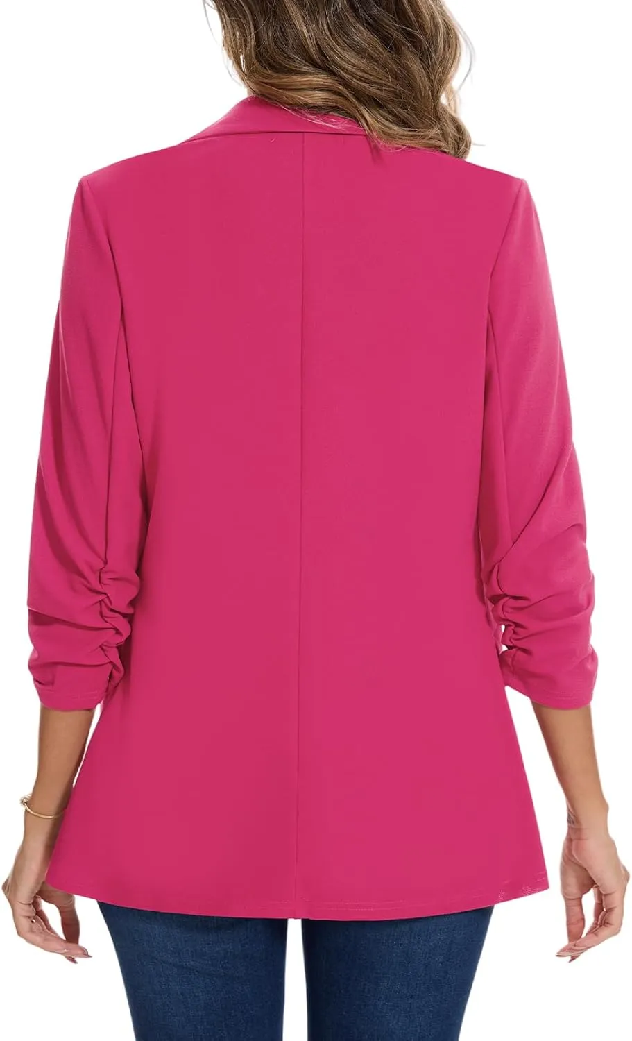 MINTLIMIT Blazer for Women Open Front 3/4 Ruched Sleeve Suit Jacket Notched Collar Casual Work Office Blazers with Pockets